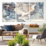 51497-MGV-CV-36X24-Abstract Blue and Gold Wall Art – Modern Fluid Ink Style Canvas Print, Elegant Contemporary Decor for Living Room, Office