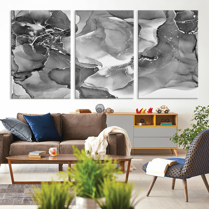 15911-MGV-CV-36X24-Black and White Abstract Wall Art – Modern Ink Swirl Canvas Print, Minimalist Contemporary Painting for Living Room, Bedroom,