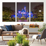 63560-MGV-CV-36X24-Fairy Tale Castle Wall Art – Magical Night Scene Canvas Print with Lights and Gardens, Fantasy Architecture Artwork for Living