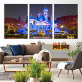 66710-MGV-CV-60X30-3P-Enchanted Castle Wall Art – Magical Night Scene Canvas Print with Glowing Lights, Fantasy Architecture Artwork for Living Room,