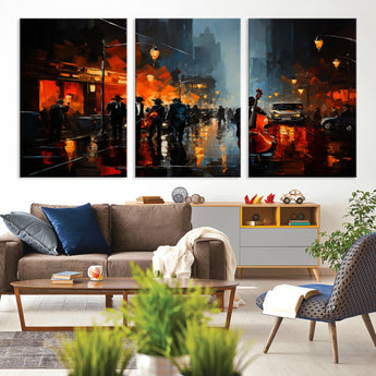 32816-MGV-CV-36X24-City Jazz Night Wall Art – Modern Abstract Urban Street Scene Canvas Print, Moody Music-Themed Decor for Living Room, Office, or