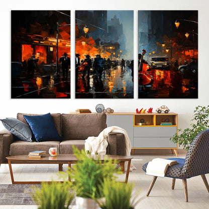 32816-MGV-CV-36X24-City Jazz Night Wall Art – Modern Abstract Urban Street Scene Canvas Print, Moody Music-Themed Decor for Living Room, Office, or