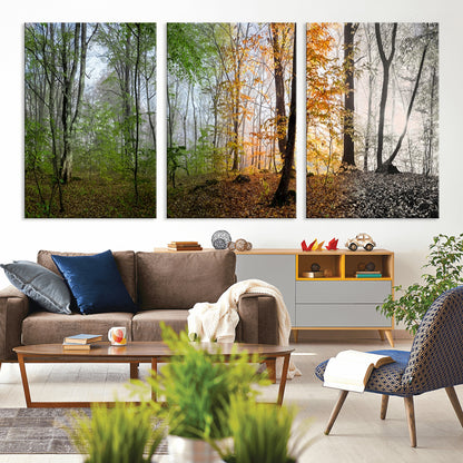95317-MGV-CV-36X24-Four Seasons Forest Wall Art – Panoramic Nature Canvas Print Showing Spring, Summer, Autumn and Winter Landscape for Living Room,