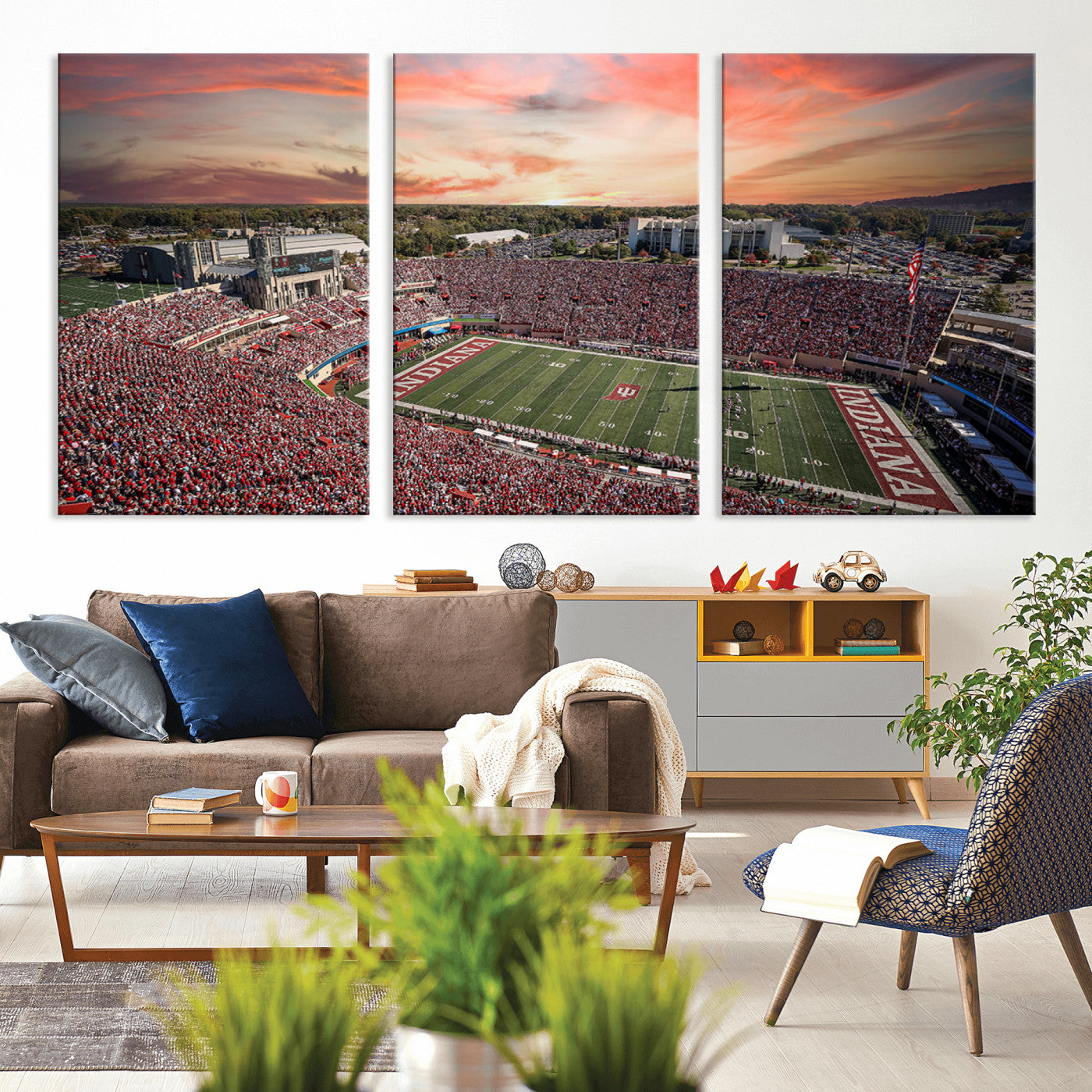 51135-MGV-CV-36X24-Indiana Hoosiers Stadium Wall Art – Panoramic Football Canvas Print with Game Day Crowd and Sunset Sky, Sports Artwork for Man