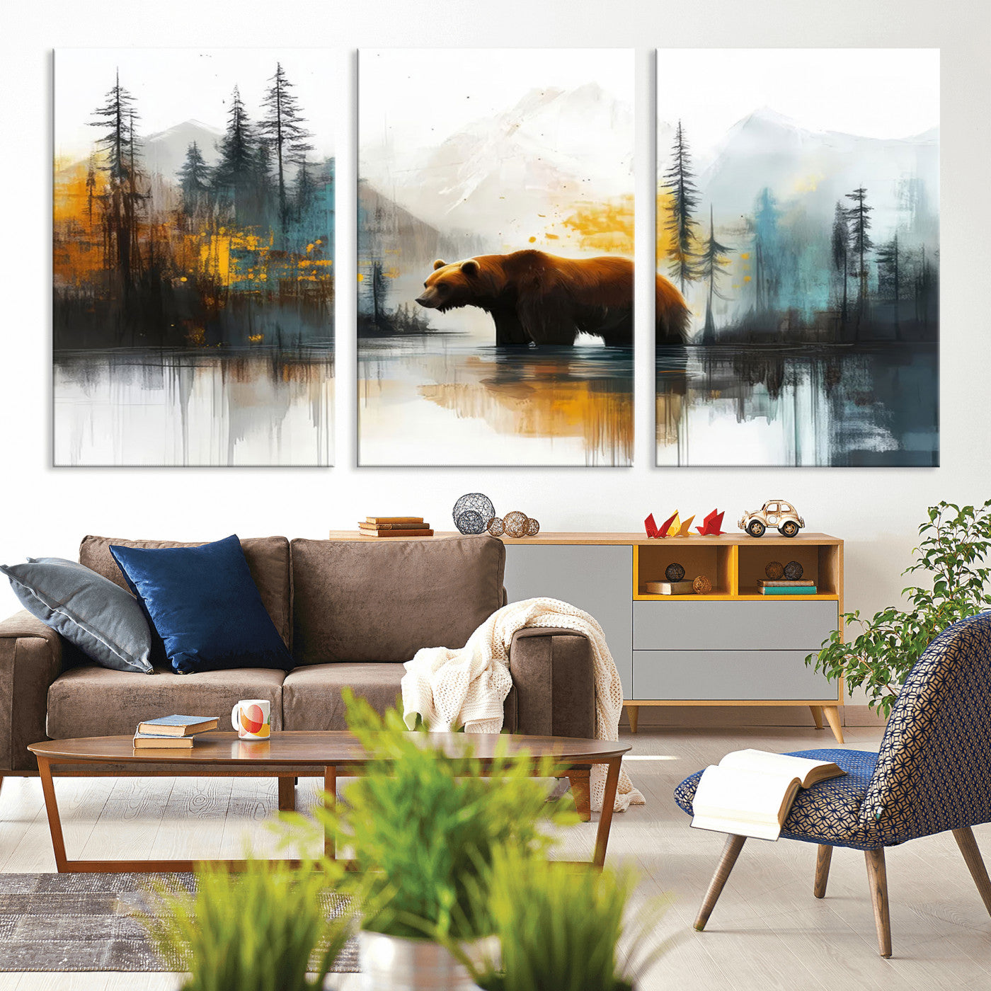50308-MGV-CV-36X24-Bear Wilderness Wall Art – Mountain Forest Canvas Print, Rustic Cabin Decor with Wildlife Landscape, Nature Artwork for Lodge,