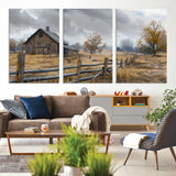 Farm1-MGV-CV-36X24-Rustic Autumn Farmhouse Wall Art – Serene Countryside Scene Canvas Print, Weathered Barn and Autumn Trees Decor for Living Room,