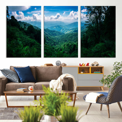 74439378-MGV-CV-36X24-Tropical Jungle Wall Art Canvas Print, Framed Lush Valley Art Picture Print, Forest Mountains Perfect Tropical Wilderness Decor