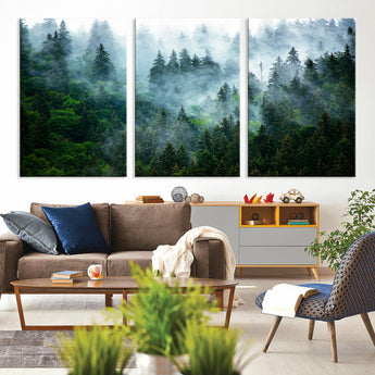 17393683-MGV-CV-36X24-Misty Forest Art Wall Art Canvas Print, Framed Foggy Mountain Art Art Picture Print, Scenic Wall Print Perfect Decor Artwork