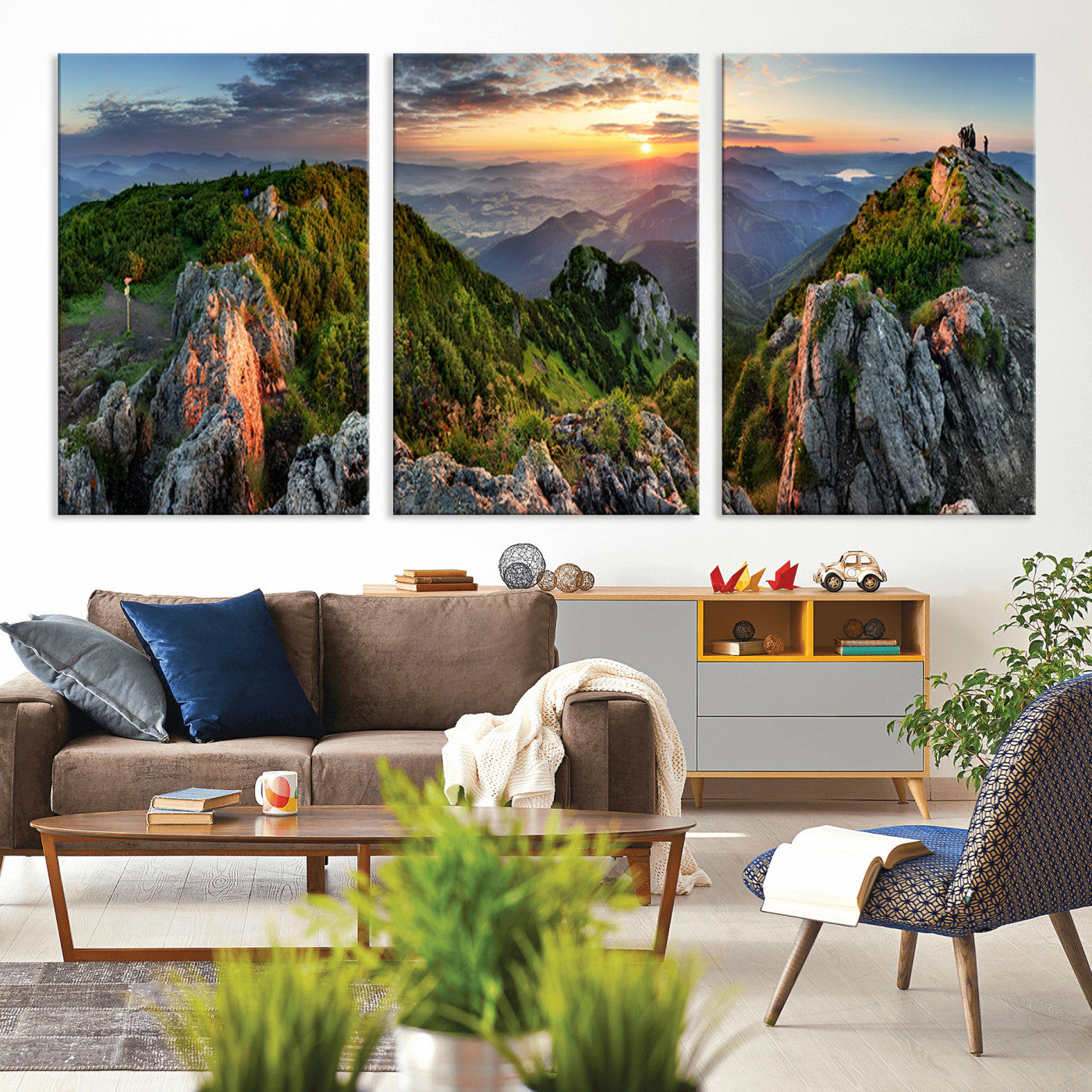 51582565-MGV-CV-36X24-Mountain Sunrise Panorama Wall Art – Scenic Landscape Canvas Print, Hiking Adventure Nature Photography, Large Mountain Range Wall