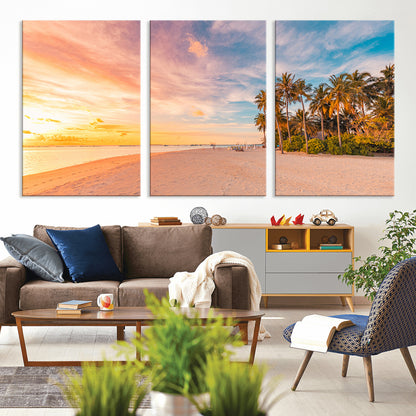 41542880-MGV-CV-36X24-Tropical Beach Wall Art Canvas Print, Framed Palm Trees Art Picture Print, Sunset Shore Perfect Tropical Coastal Decor Artwork