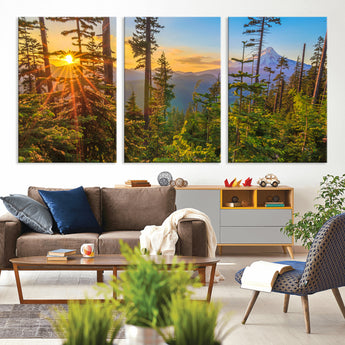 83544043-MGV-CV-36X24-Forest Sunset Wall Art Canvas Print, Framed Sunset Trees Art Picture Print, Green Pines Perfect Rustic Nature Decor Artwork
