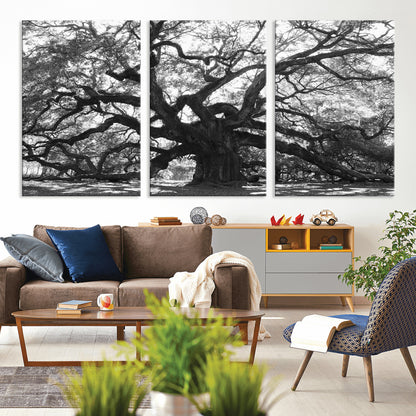 81655611-MGV-CV-36X24-Ancient Oak Wall Art Canvas Print, Framed Twisted Branches Art Picture Print, Gnarled Tree Perfect Moody Nature Decor Artwork