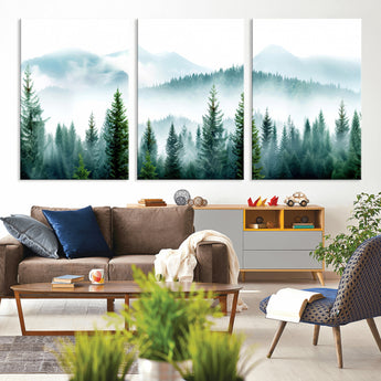 16716676-MGV-CV-36X24-Pine Forest Wall Art Canvas Print, Framed Misty Mountains Art Picture Print, Foggy Trees Perfect Moody Forest Decor Artwork