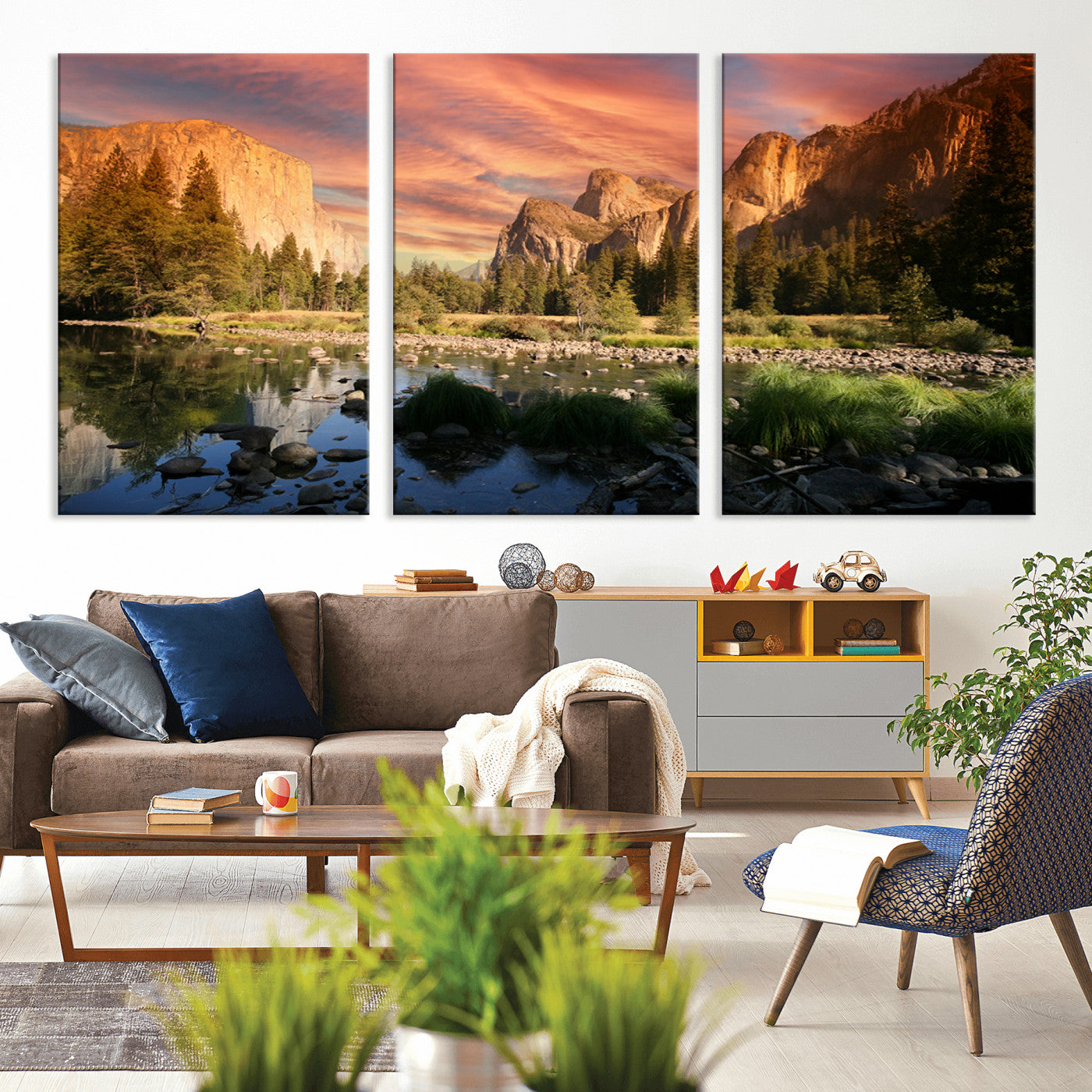 31199457-MGV-CV-36X24-Yosemite Valley Wall Art Canvas Print, Framed El Capitan Art Picture Print, Sunset Sky Perfect Vibrant Western Decor Artwork