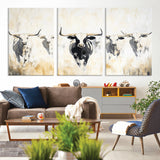 40397799-MGV-CV-36X24-Texas Longhorn Wall Art Canvas Print, Framed Rustic Herd Art Picture Print, Western Bull Perfect Neutral Western Decor Artwork