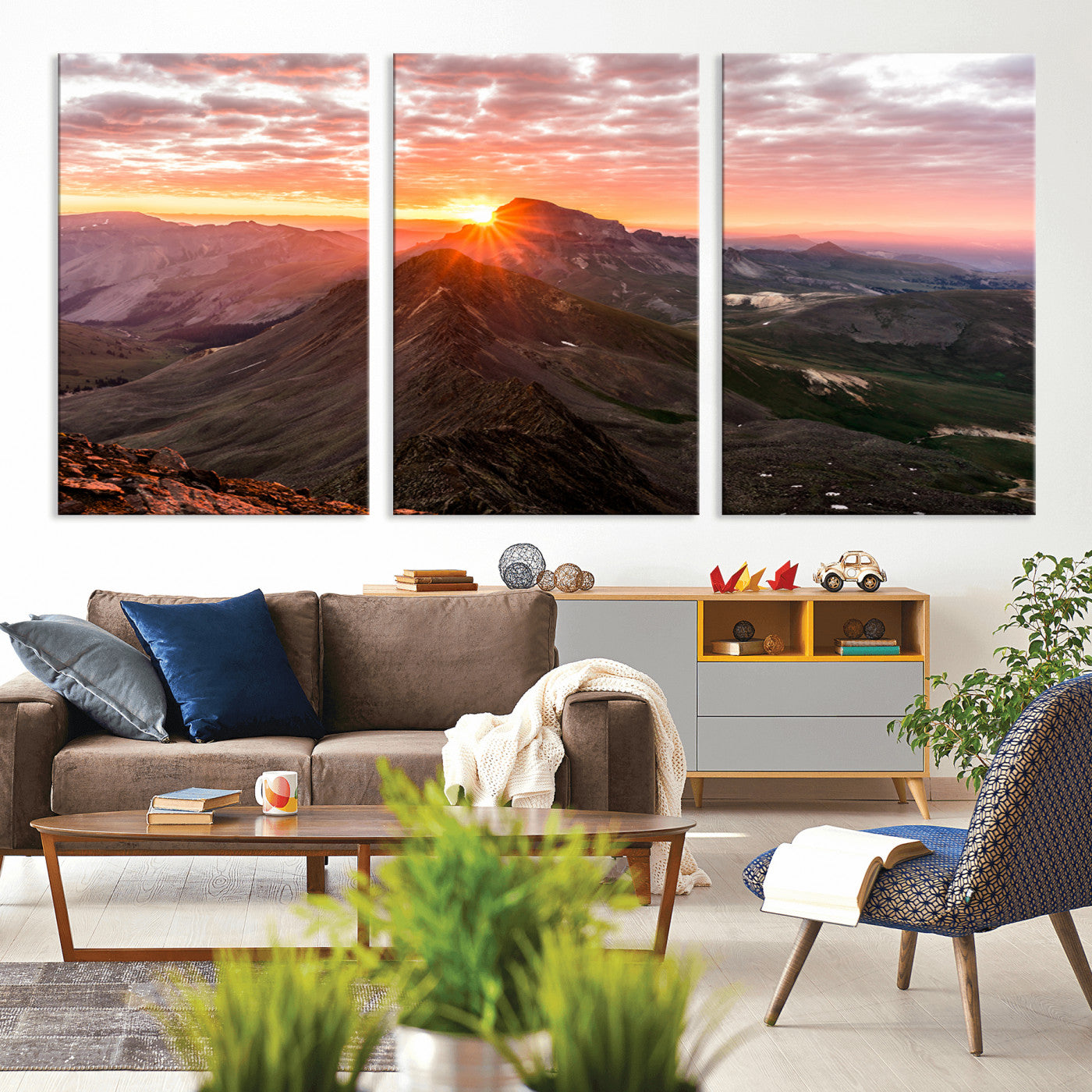 50957419-MGV-CV-36X24-Mountain Sunrise Wall Art Canvas Print, Framed Alpine Ridge Art Picture Print, Mountain Range Perfect Vibrant Rustic Decor Artwork