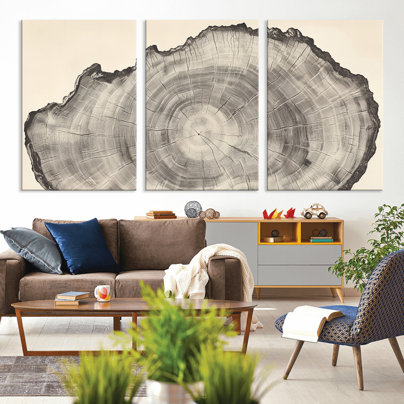 98921313-MGV-CV-36X24-Tree Ring Wall Art Canvas Print, Framed Wood Slice Art Picture Print, Minimalist Wood Perfect Rustic Academic Decor Artwork