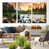 90956031-MGV-CV-36X24-Yosemite Valley Wall Art – Scenic Mountain River Landscape Canvas Print, Nature Photography for Living Room, Bedroom, Cabin,