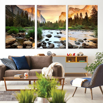 90956031-MGV-CV-36X24-Yosemite Valley Wall Art – Scenic Mountain River Landscape Canvas Print, Nature Photography for Living Room, Bedroom, Cabin,