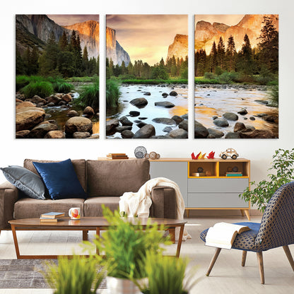 90956031-MGV-CV-36X24-Yosemite Valley Wall Art – Scenic Mountain River Landscape Canvas Print, Nature Photography for Living Room, Bedroom, Cabin,