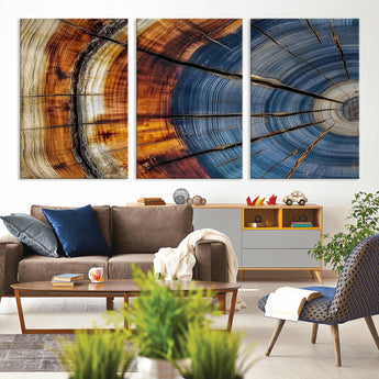 96890915-MGV-CV-36X24-Abstract Tree Ring Wall Art – Rustic Nature Canvas Print with Wood Grain Texture, Modern Earth Tone Artwork for Office, Living