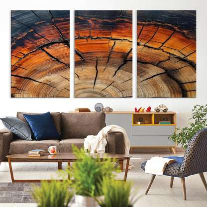 65909987-MGV-CV-36X24-Rustic Tree Ring Wall Art – Nature Inspired Wooden Texture Canvas Print, Modern Abstract Artwork for Living Room, Bedroom, Office