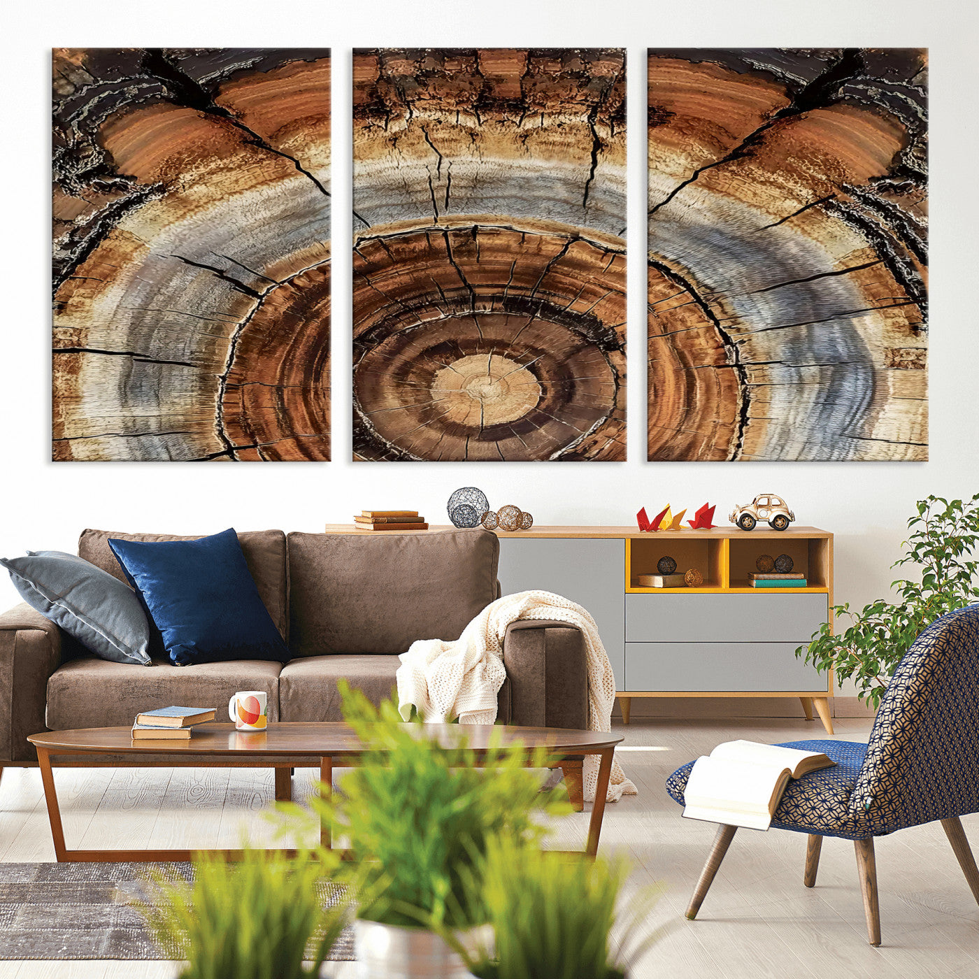 15184146-MGV-CV-36X24-Tree Rings Wall Art Canvas Print, Framed Wood Texture Art Picture Print, Rustic Pattern Perfect Rustic Organic Decor Artwork