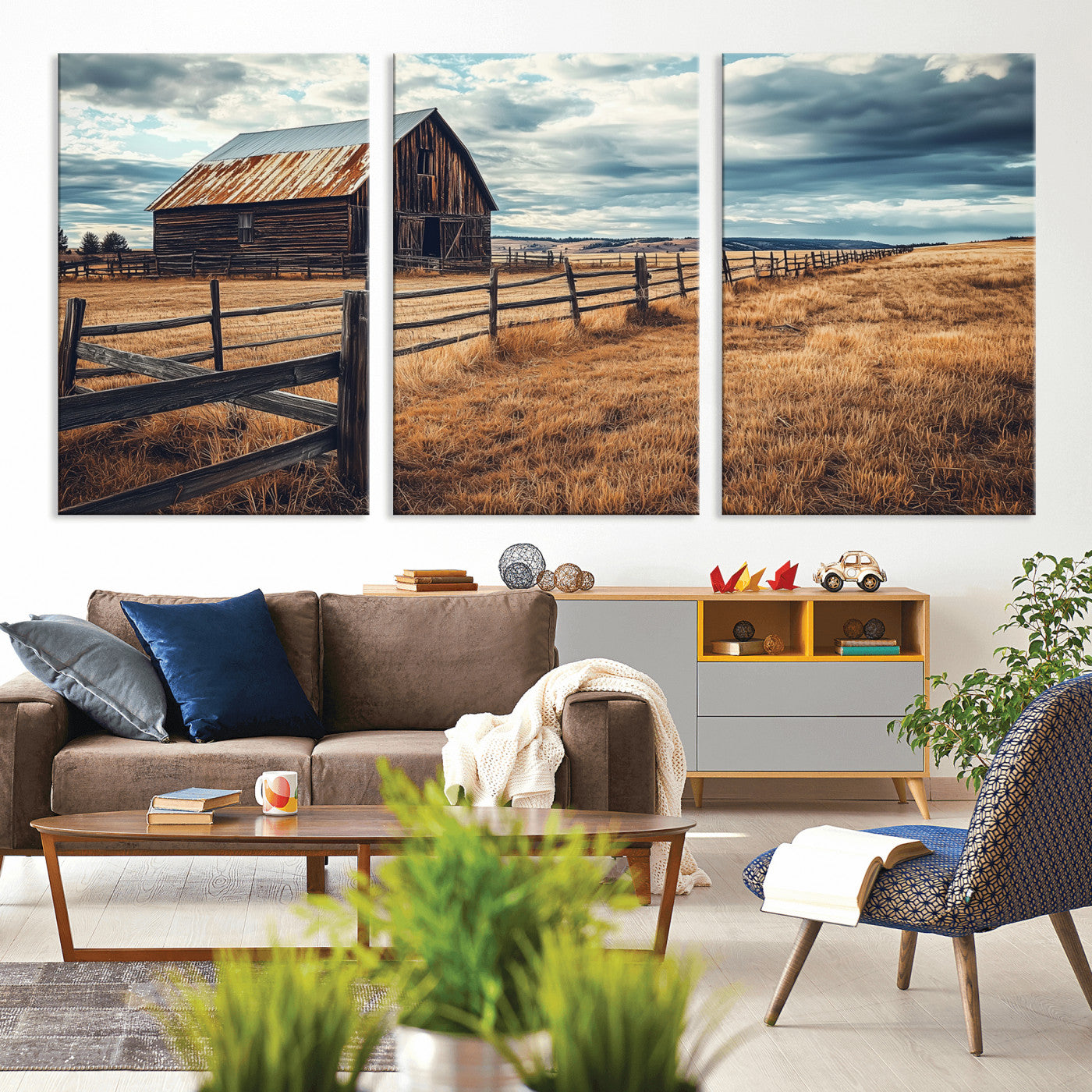 69356982-MGV-CV-36X24-Old Barn Wall Art Canvas Print, Framed Rustic Fence Art Picture Print, Wooden Farmhouse Perfect Rustic Farmhouse Decor Artwork