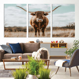 39350715-MGV-CV-36X24-Texas Longhorn Wall Art Canvas Print, Framed Longhorn Cow Art Picture Print, Western Cattle Perfect Rustic Western Decor Artwork