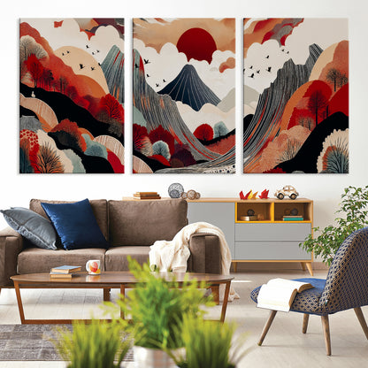 59495752-MGV-CV-36X24-Abstract Mountain Wall Art Canvas Print, Framed Vibrant Landscape Art Picture Print, Nature Drawing Perfect Contemporary