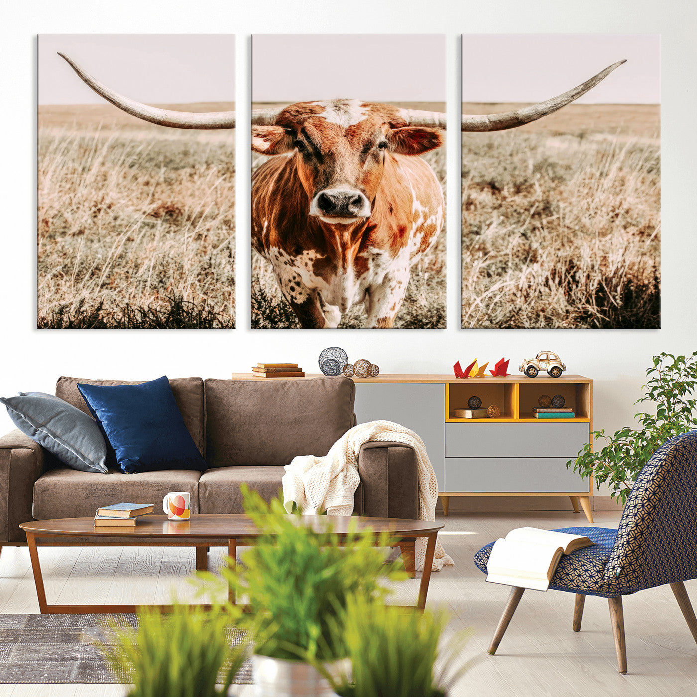 54986862-MGV-CV-36X24-Majestic Longhorn Wall Art – Canvas Print of Graceful Strength & Bold Spirit, Wild Plains Beauty Nature Inspired Rustic Decor for