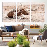 25407592-MGV-CV-36X24-Texas Longhorn Wall Art Canvas Print, Framed Resting Bull Art Picture Print, Spotted Cattle Perfect Rustic Western Decor Artwork