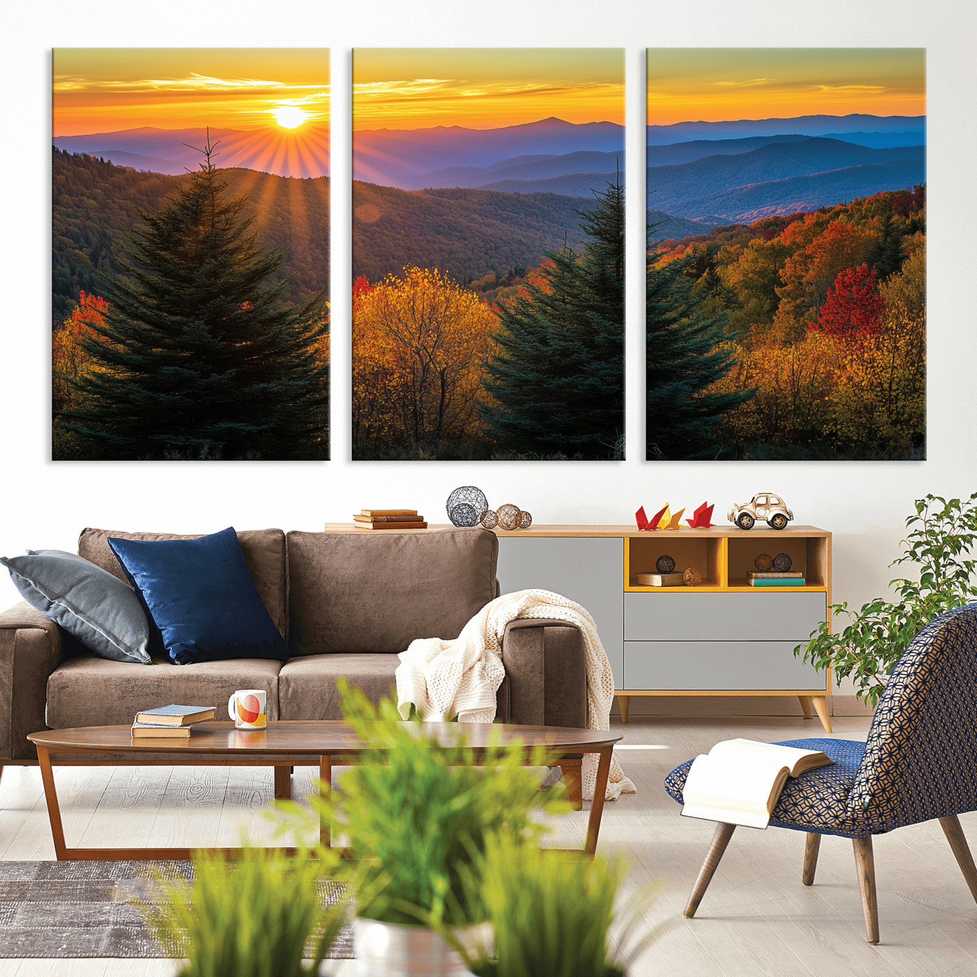 36964931-MGV-CV-36X24-Autumn Mountains Wall Art Canvas Print, Framed Sunset Glow Forest Art Picture Print, Golden Trees Perfect Vibrant Nature Decor