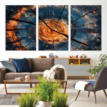 81894502-MGV-CV-36X24-Burnt Wood Wall Art Canvas Print, Framed Aged Timber Art Picture Print, Rustic Tree Slice Perfect Rustic Decor Artwork for Home,