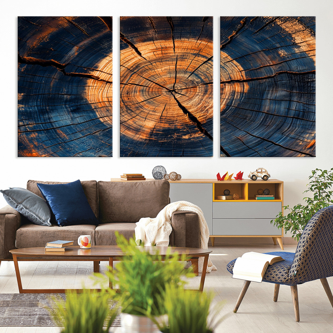 18975622-MGV-CV-36X24-Burnt Wood Wall Art Canvas Print, Framed Aged Timber Art Picture Print, Rustic Tree Slice Perfect Rustic Decor Artwork for Home,