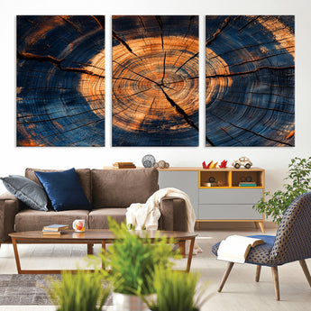 18975622-MGV-CV-36X24-Burnt Wood Wall Art Canvas Print, Framed Aged Timber Art Picture Print, Rustic Tree Slice Perfect Rustic Decor Artwork for Home,