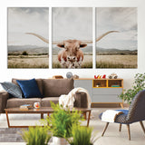 80054319-MGV-CV-36X24-Longhorn Wall Art – Rustic Western Canvas Print, Majestic Bull Artwork for Farmhouse, Ranch or Living Room