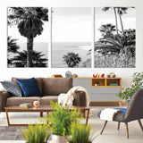 89458520-MGV-CV-36X24-Palm Trees Wall Art Canvas Print, Framed Coastal View Art Picture Print, Ocean Horizon Perfect Monochrome Coast Decor Artwork