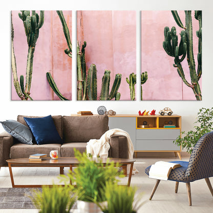 93119502-MGV-CV-36X24-Tall Cactus Wall Art Canvas Print, Framed Pink Wall Art Picture Print, Cactus Lines Perfect Modern Desert Decor Artwork