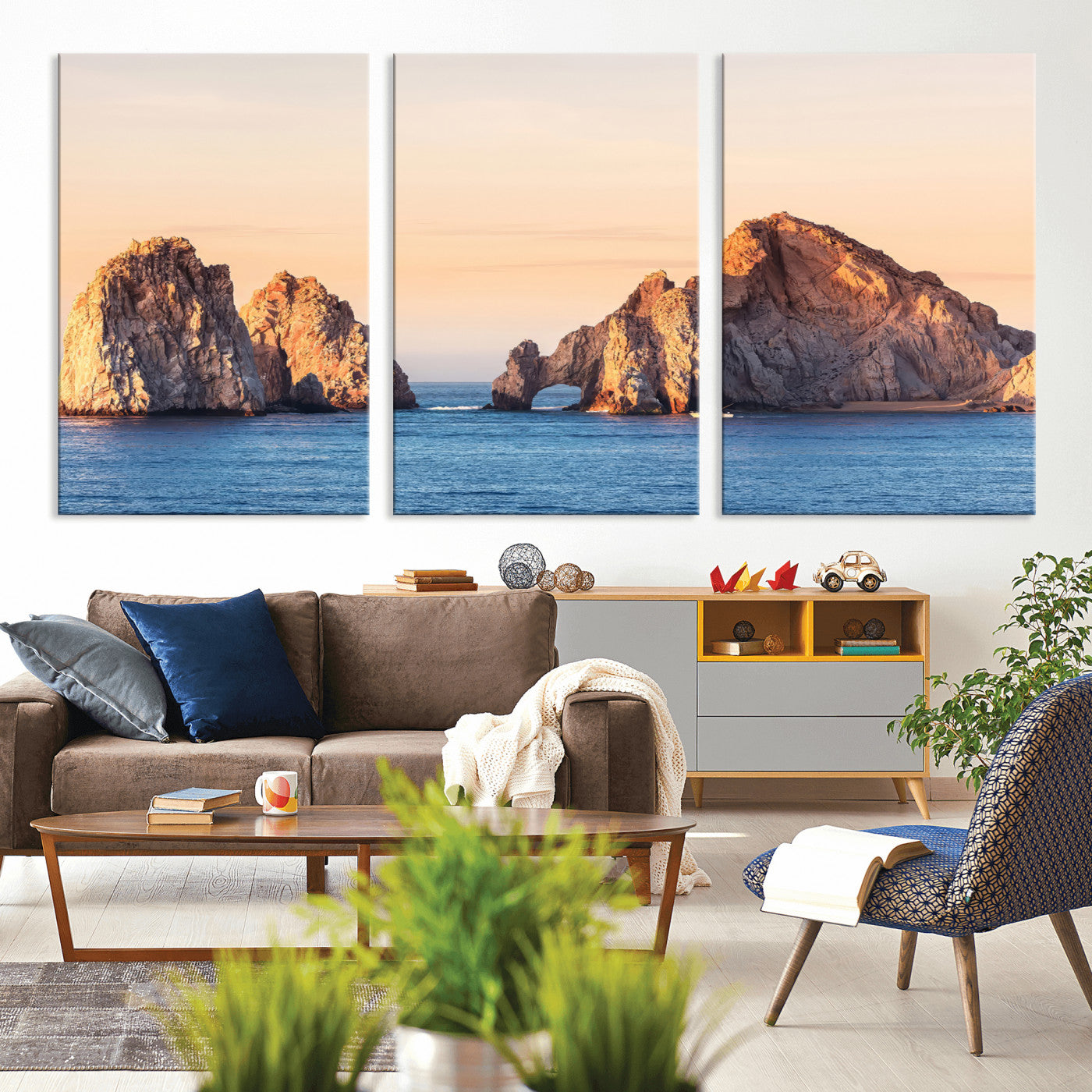 72996116-MGV-CV-36X24-El Arco Wall Art Canvas Print, Framed Cabo Rocks Art Picture Print, Ocean Arch Perfect Golden Coastal Landmark Decor Artwork