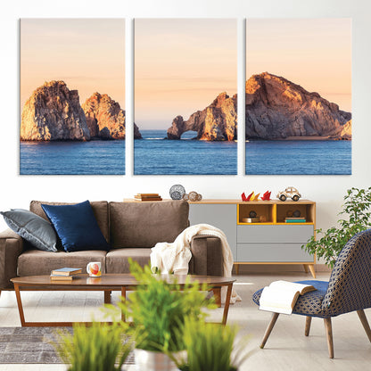 72996116-MGV-CV-36X24-El Arco Wall Art Canvas Print, Framed Cabo Rocks Art Picture Print, Ocean Arch Perfect Golden Coastal Landmark Decor Artwork