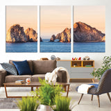 72996116-MGV-CV-36X24-El Arco Wall Art Canvas Print, Framed Cabo Rocks Art Picture Print, Ocean Arch Perfect Golden Coastal Landmark Decor Artwork
