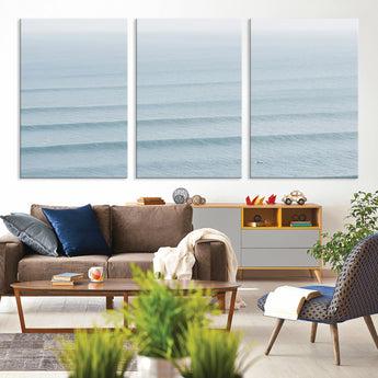 47814787-MGV-CV-36X24-Ocean Waves Wall Art Canvas Print, Framed Solo Surfer Art Picture Print, Wave Lines Perfect Minimalist Ocean Decor Artwork