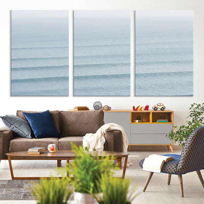 47814787-MGV-CV-36X24-Ocean Waves Wall Art Canvas Print, Framed Solo Surfer Art Picture Print, Wave Lines Perfect Minimalist Ocean Decor Artwork