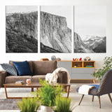 39393420-MGV-CV-36X24-El Capitan Wall Art Canvas Print, Framed Yosemite Cliff Art Picture Print, Monochrome Mountain Perfect Monochrome Sierra Decor