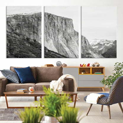 39393420-MGV-CV-36X24-El Capitan Wall Art Canvas Print, Framed Yosemite Cliff Art Picture Print, Monochrome Mountain Perfect Monochrome Sierra Decor
