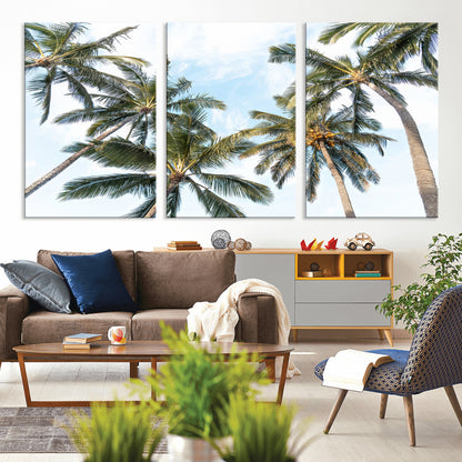 87247012-MGV-CV-36X24-Skyward Palm Trees Wall Art Canvas Print, Framed Tropical Sky Art Picture Print, Coconut Palm Perfect Tropical Skyview Decor