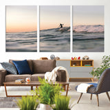 58502923-MGV-CV-36X24-Wave Rider Wall Art Canvas Print, Framed Ocean Wave Art Picture Print, Riding Surf Perfect Sunset Surf Decor Artwork