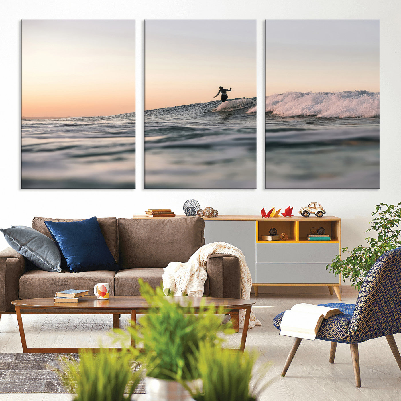 58502923-MGV-CV-36X24-Wave Rider Wall Art Canvas Print, Framed Ocean Wave Art Picture Print, Riding Surf Perfect Sunset Surf Decor Artwork
