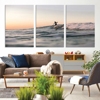 58502923-MGV-CV-36X24-Wave Rider Wall Art Canvas Print, Framed Ocean Wave Art Picture Print, Riding Surf Perfect Sunset Surf Decor Artwork